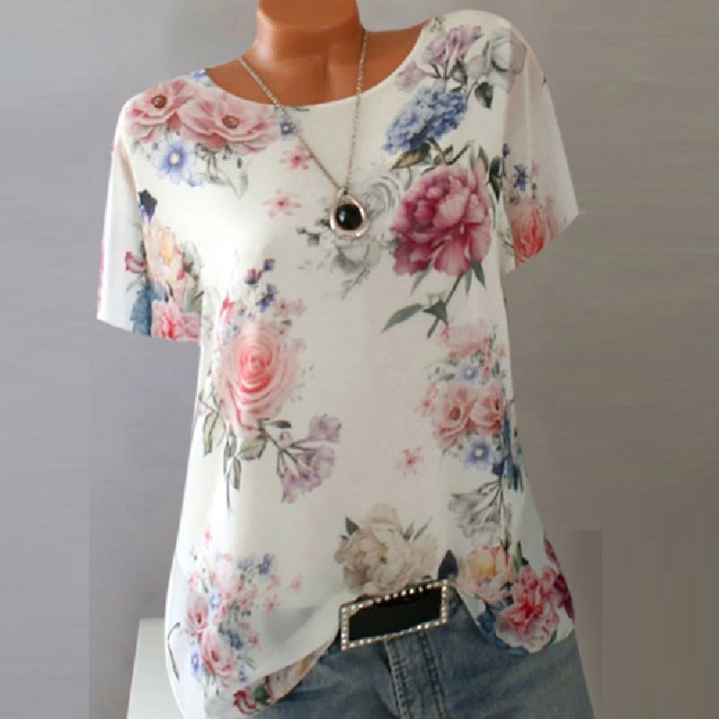 Rarove Summer Floral Print Women Blouse 5XL Plus Size Chiffon Blouses Half Sleeve Beach Shirt Office Work Shirts Blusas Feminina Tops