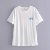 Rarove Spring Summer Girls Loose White Cotton T-Shirt Cartoon Letter Printing Casual O-Neck Simple Tees