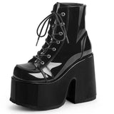 RAROVE Halloween Brand New Big Size 43 Platform Gothic Style Shoelace Zipper Extreme High Block Heels Comfy Walking Motorcycles Boots Shoes Woman