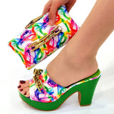 New Design Pointed Toe African  Spring Lady Shoes and Bag Set in green Color Pu Leather Nigerian Women Shoes Matching Bag