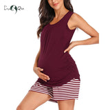 Maternity Sleep & Lounge 2-Piece set Womens Pregnancy Sleeveless Tank Tops Striped Breastfeeding Maternity Clothes