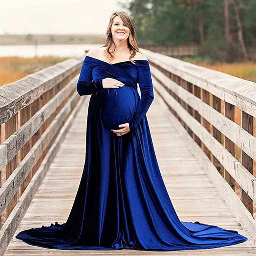 Rarove- New Velvet Maternity Dresses V-Neck Long Pregnancy Photography Dress Maxi Maternity Gown For Pregnant Women Photo Shoot Props