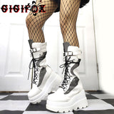 RAROVE Halloween Winter Sale Punk Halloween Witch Cosplay Platform High Wedges Heels Black Goth Chunky Boots Women Shoes Big Size 43