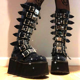RAROVE Halloween Brand Halloween Gift Large Size 34-48 Black Gothic Style Cool Punk Calf Motorcycle Boots Comfy Flat Platform Heels Woman Shoes