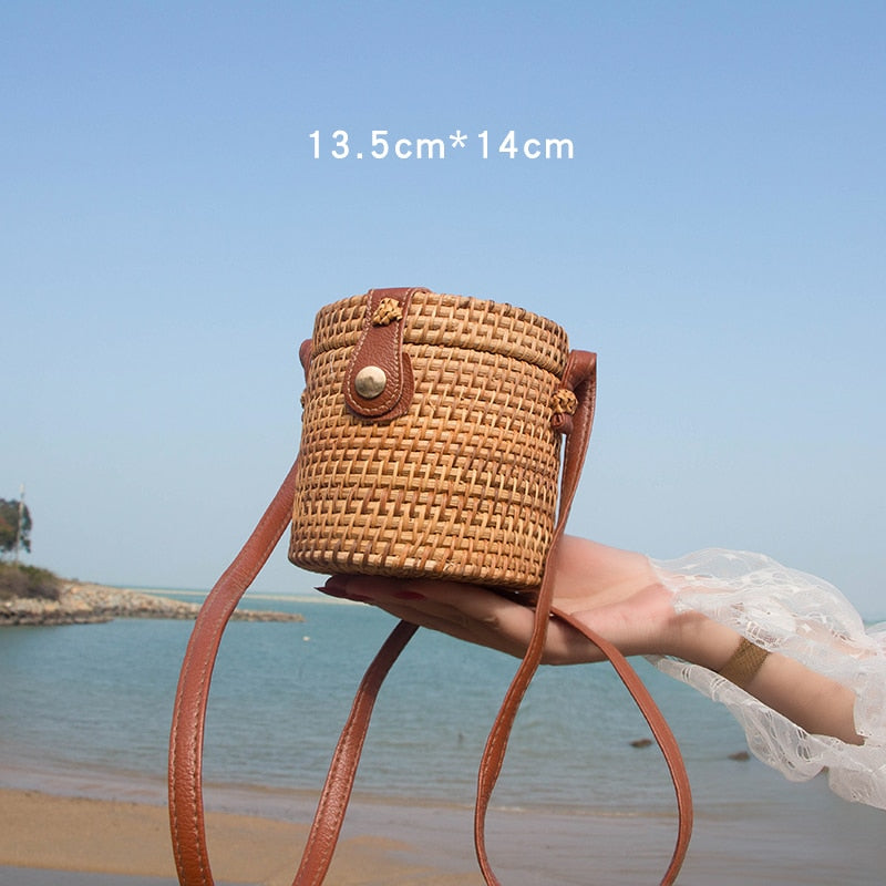 Rarove Back to school supplies Summer Rattan Bag Handmade Round Woven Beach Shoulder Bag Bohemia Handbag Messager Crossbody Bag For Women Totes