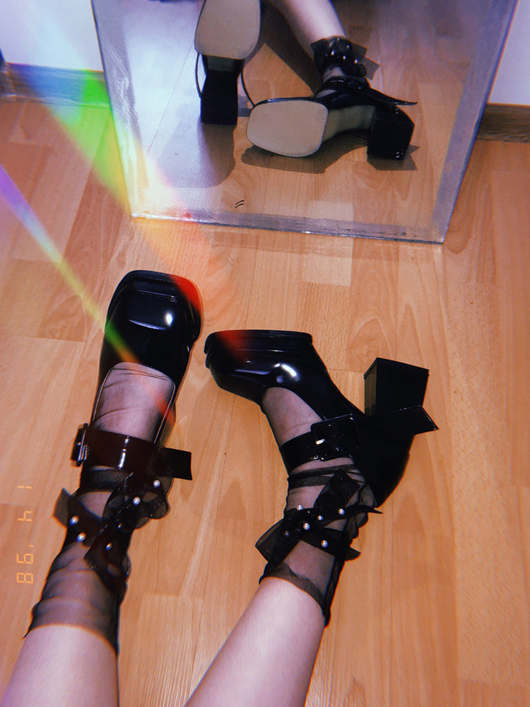 43 Black Punk Chunky Platform Mary Jane Heels Shoes Women 2022 Block Heel Goth Pumps Egirl Y2K Lolita Shoes Women