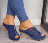 Rarove Women Sandals New Female Shoes Woman Summer Wedge Comfortable Ladies Slip-on Flat Sandalias Denim Platform Wedges   High Heel