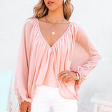 Rarove Autumn outfits Women Fashion Casual Long Sleeve Loose Fit Blouse V Neck Batwing Sleeve Backless Sexy Tops