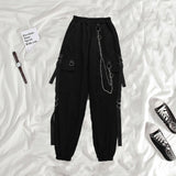 RAROVE Harajuku Techwear Women Black Cargo Pants Punk Chain Wide Leg Trousers For Female Hip Hop Mall Goth Streetwear Joggers