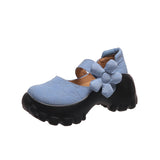 Chunky Platform Y2K Lolita Heels Shoes Women 2022 Blue Flower Mary Janes High Heels Women Pumps Ladies Goth Shoes