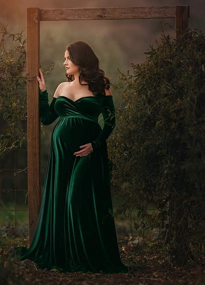 Rarove- New Velvet Maternity Dresses V-Neck Long Pregnancy Photography Dress Maxi Maternity Gown For Pregnant Women Photo Shoot Props