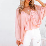Rarove Autumn outfits Women Fashion Casual Long Sleeve Loose Fit Blouse V Neck Batwing Sleeve Backless Sexy Tops