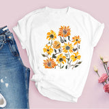 Women Graphic Flower Floral  Fashion Casual Cute 90s Style Vintage Lady Tees Print Tops Clothing Female T Shirt  Womens T-Shirt