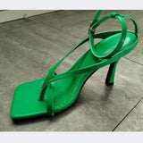 2022 Summer Fashion Women 9cm High Heels Strap Blue Green Gold Sandals Lady Fetish Sandles Stripper Luxury Brand Designer Shoes