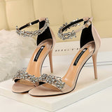 Rarove 2024 Women 9cm High Heels Crystal Sandals Wedding Bridal Stiletto Heels Sandles Glitter Prom Elegant Stripper Satin Strap Shoes