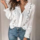 Rarove Autumn outfits 2023 Fashion White Lace Blouse Shirts Women Long Sleeve Casual Loose Tops And Blouses Summer Autumn Elegant Shirts Plus Size