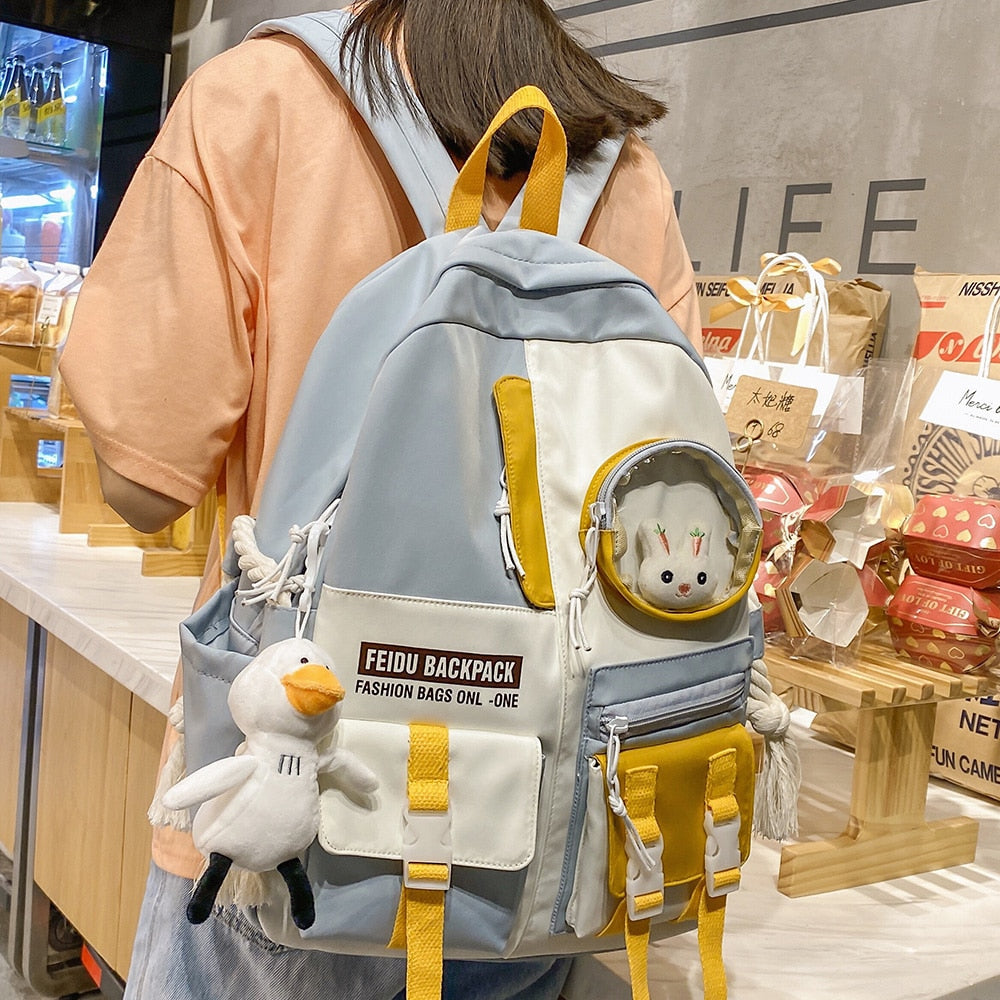 Rarove Back to school supplies Female Harajuku Nylon Bag Kawaii Girl College Student Backpack Waterproof Fashion Ladies School Bag Book Women Cute Backpack New