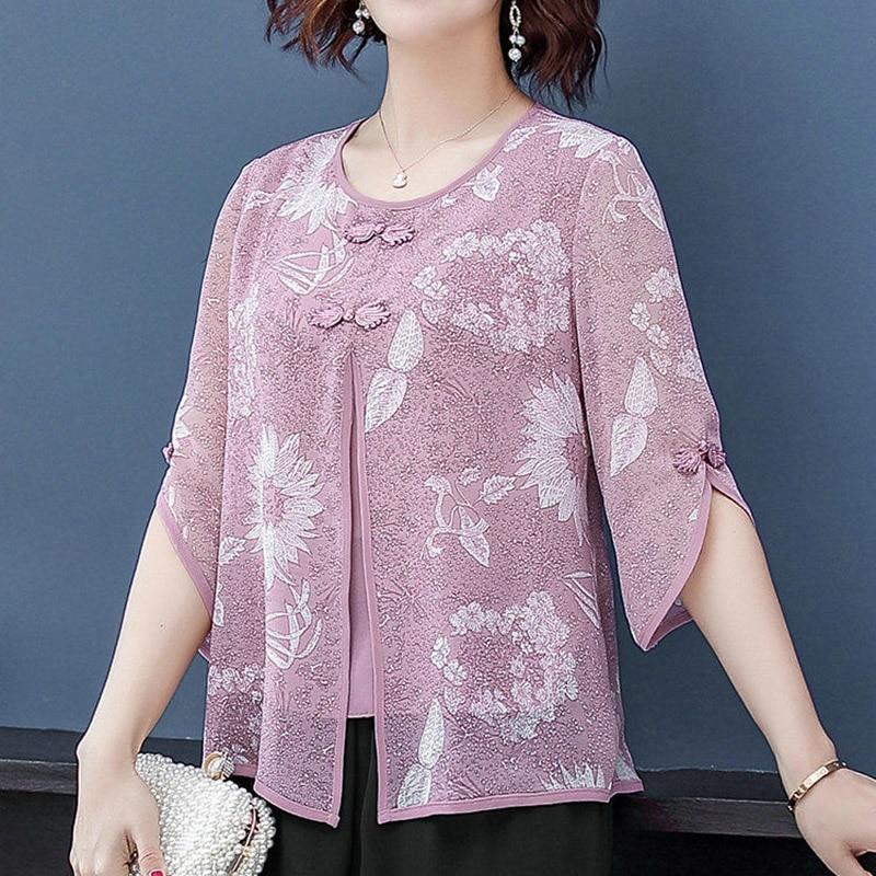 Women Spring Summer Style Chiffon Blouses Shirts Lady Casual Half Sleeve O-Neck Chiffon Blusas Tops ZZ0850-1