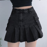 Rarove Harajuku Y2k Denim Skirt Women Dark Gothic Streetwear Mini Skirt with Skull Belt Mall Goth Punk Grunge Sexy Emo Clubwear