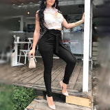 Rarove Back to School Women Fashion Casual Pants Women Trousers Solid Cargo Pants Leisure High Waisted Belted Pants