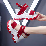 Rarove Platform Sandals Women 2022 New Summer Chunky High Heels Female Wedges Shoes for Women Fish Toe Red Sandalia Feminina 0809