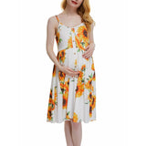 Women Floral Summer Sleeveless Maternity Dresses Photography Casual Button Down Midi Dress Pockets Pregnancy Spaghetti Clothes