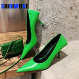 Luxury Women 8cm High Heels Pumps Office Ladies Designer White Green Black Heels Prom Stiletto Dress Party Shoes AD601