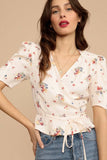 Rarove Vintage Floral Print Women Shirt Elegant Summer Top With Sashes V Neck Short Sleeves Holiday Chiffon Shirt Femme Vestidos
