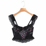 Rarove Romantic Lace Patchwork Crop Top Women Back Hollow Out Sleeveless Sexy Tank Top Vintage Black Fashion Summer Tops