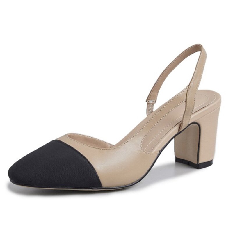 Rarove Low Heels Real Leather Slingbacks Shoes Women Square Toe Pumps
