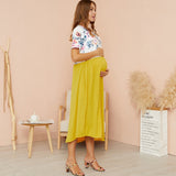 Rarove New Arrival Maternity Round Collar Color Block Color Block Yellow Midi H Short-Sleeve Nursing Dress