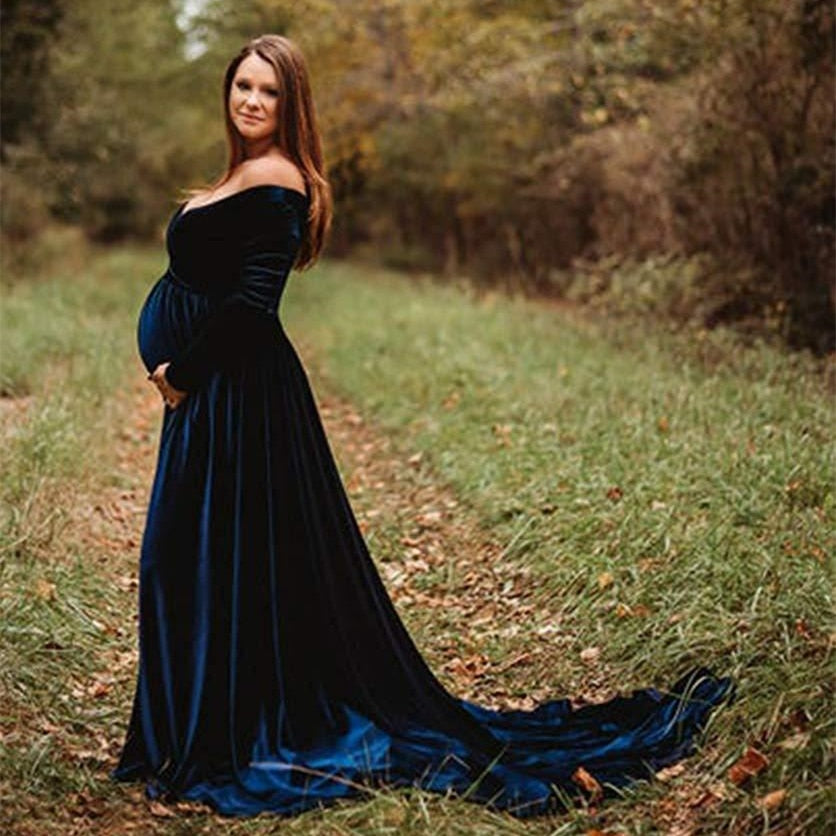 Rarove- New Velvet Maternity Dresses V-Neck Long Pregnancy Photography Dress Maxi Maternity Gown For Pregnant Women Photo Shoot Props