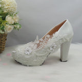 Rarove  White Flower Pumps New arrival womens wedding shoes Bride High heels platform shoes for woman ladies party dress shoes