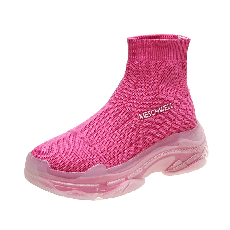 Rarove Back to school Fashion Women Boots Summer High Top Slip-On Breathable Socks Shoes Fashion Women's Chunky Sneakers Pink Green Sport Shoes