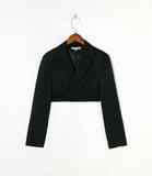 Rarove Autumn Women Top Short Solid Color Jacket Dark Suit Short Lapel Black Single Breasted Long Sleeve Blazer Short Jacket
