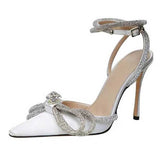 Rarove New Rhinestone Butterfly-knot Sandals Fine Heel Sandals Women Crystal Fairy Wind Pink Bow Tie With Diamond High Heels