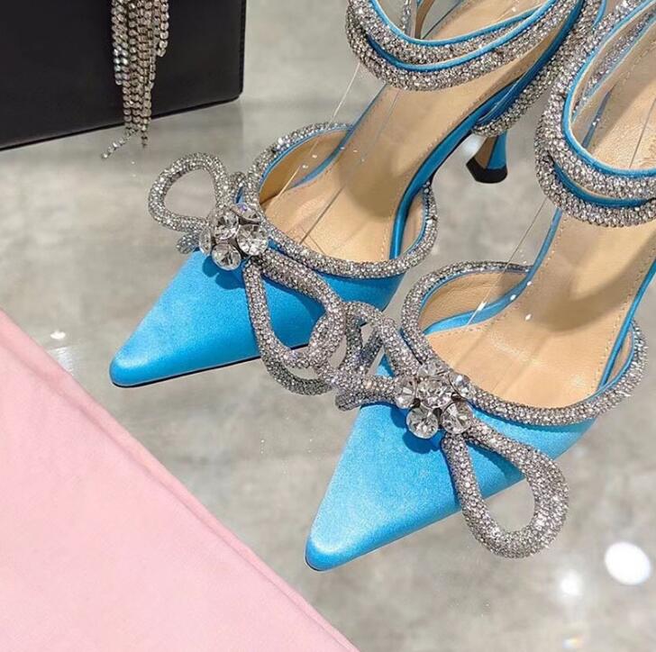Glitter Rhinestones Silk Women Pumps Crystal bowknot Satin Spring Autumn Lady Shoes High heels Party Prom Shoes