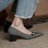 Rarove 2022 Women's Pumps Checkered Pointed Toe Kitten Heels Ladies Shallow Shoes Pearl Mixed Color Fashion Elegant Female Footwears