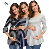 Ruffle Maternity Tops Loose Pregnancy Blouse Striped T-shirt Tunic 3 Quarter Casual Maternity Clothes Pregnant Womens Clothing