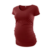 Maternity Clothes Pregnant Top V neck Side Ruched Maternity T Shirts Womens Clothing Pregnancy Tee Shirt Ropa Mujer S-XL