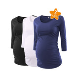 Women's Blouses Maternity Tops Pregnant Side Ruched 3/4 Sleeve Maternity Clothes Scoop Neck Pregnancy T-Shirt Plus Size