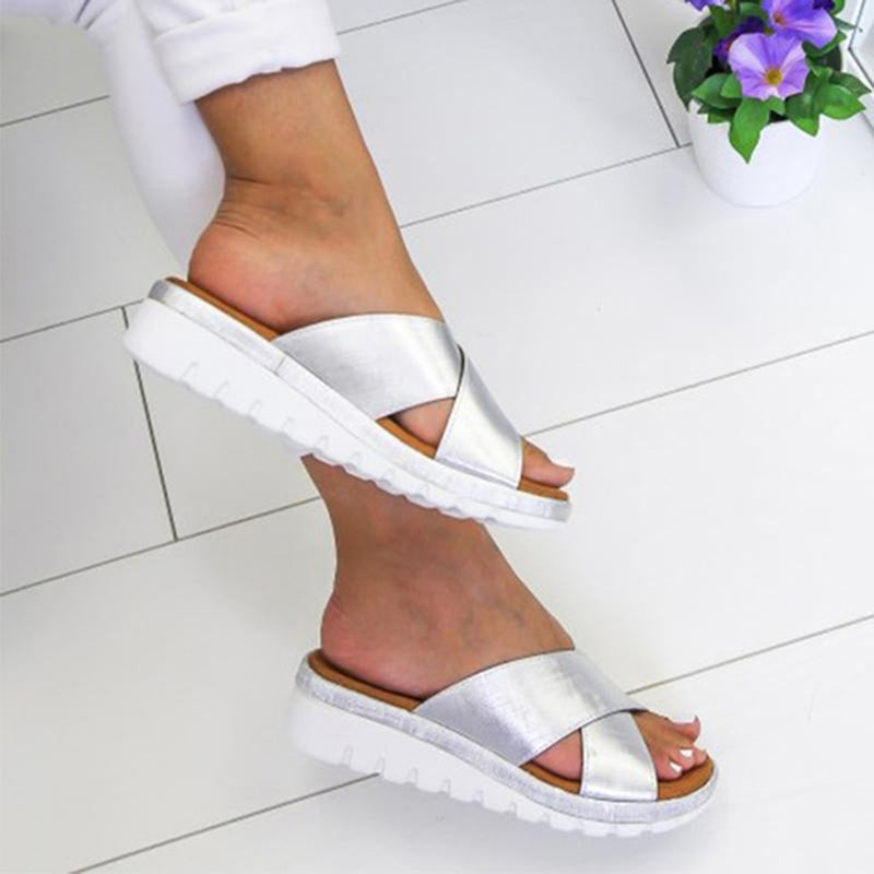 Rarove Summer Women Comfy PU Leather Shoes Ladies Platform Flat Sandal Soft Big Toe Foot Orthopedic Correction Casual Sandal