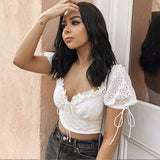 Rarove Vintage French Sexy White Crop Top Cotton Lace With Straps Slim Wasit Ruffles Streetwear Summer Tank Top For Girls