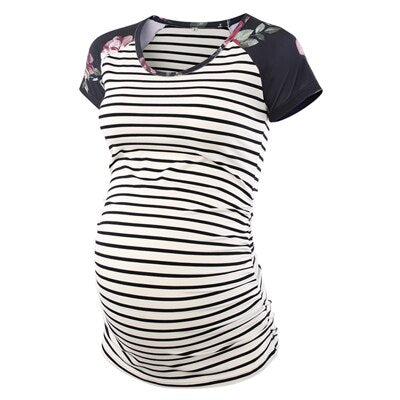 Women's Baseball Crew Neck Raglan Sleeve Side Ruched  Maternity T Shirts Soft Slim Tops Pregnancy Shirt Clothes Ropa S-XL