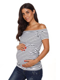 Ropa Mujr Maternity Top Pregnancy T-shirts Tees Women's Ruched Side-Shirred Pregnant Top Striped Floral Short Sleeve Shirt
