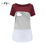 Maternitys Bratfeeding Clothes Maternity Clothes Pregnant Shirt Striped Patchwork Tops T-Shirt Looes Casual Top Tee for women