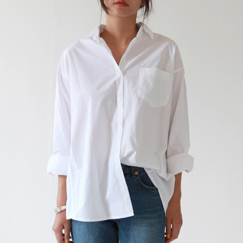 Casual Loose Women Shirts 2022 Autumn New Fashion Collar Plus Size Blouse Long Sleeve Buttons White Shirt Women Tops Streetwear
