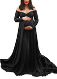 Rarove Long Tail Maternity Dresses Photography Props V-Neck Maxi Gown Cotton Dress Pregnant Women Pregnancy Autumn Photo Shoot Clothes