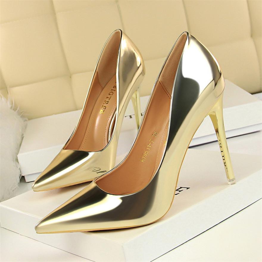Rarove Patent Leather Thin Heels Office Shoes  Women Shallow Pumps Fashion High Heels Shoes Women Pointed Toe Sexy Shoes