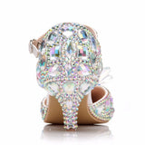 Crystal Queen 5CM Pointed Toe Bride Wedding Shoes Cinderella Prom Pumps Ankle Strap Buckle Rhinestone Mary Janes High Heels